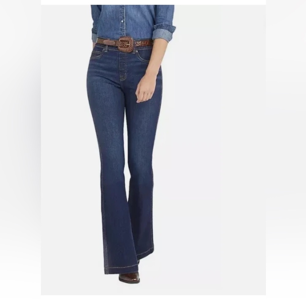 Spanx  Flare Jeans Midnight Shade Pull-on Stretch Boho Western Denim Size M NWT - Picture 6 of 16
